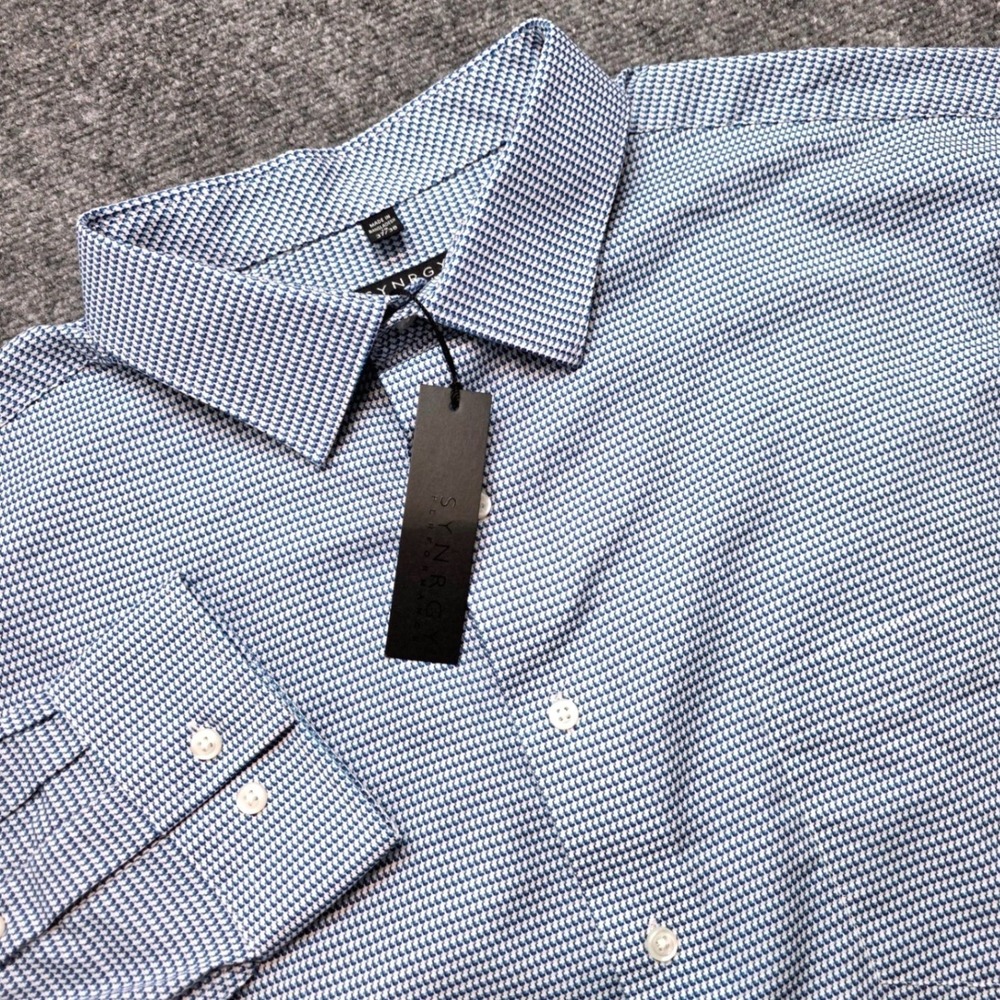 Synrgy Performance Men's Dress Shirt 19 37/38 Blue Micro Pattern Stretch DXL NEW